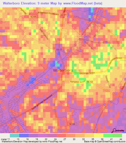 Elevation of Walterboro,US Elevation Map, Topography, Contour