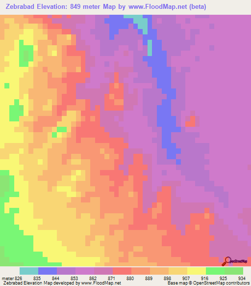 Zebrabad,Iran Elevation Map