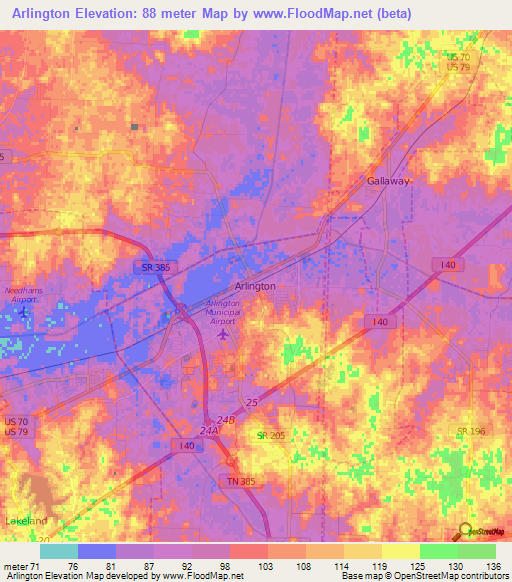 Arlington,US Elevation Map