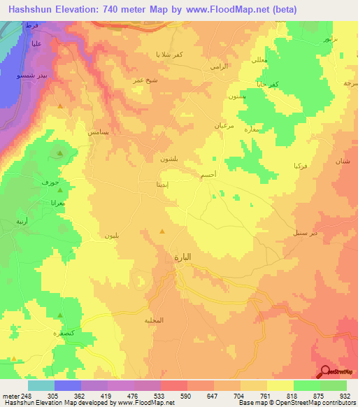 Hashshun,Syria Elevation Map