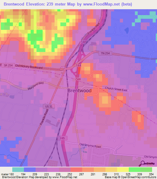Brentwood,US Elevation Map