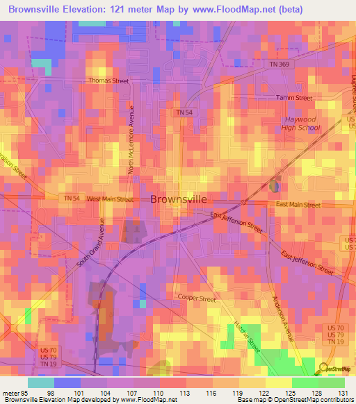Brownsville,US Elevation Map