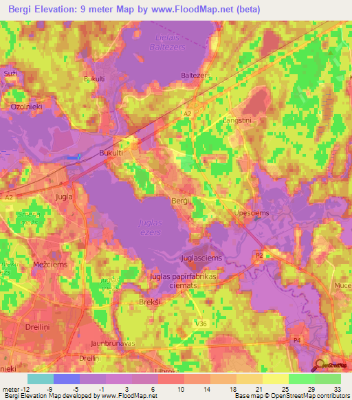 Bergi,Latvia Elevation Map