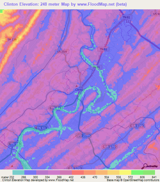 Clinton,US Elevation Map