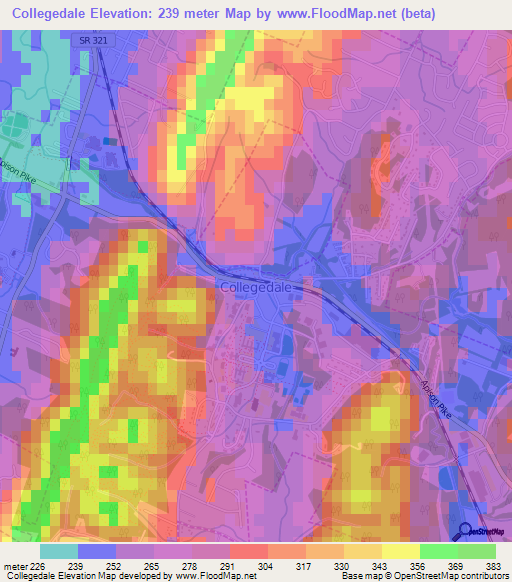 Collegedale,US Elevation Map