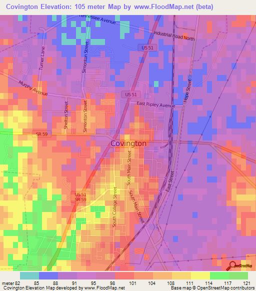 Covington,US Elevation Map