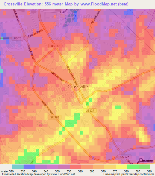 Crossville,US Elevation Map