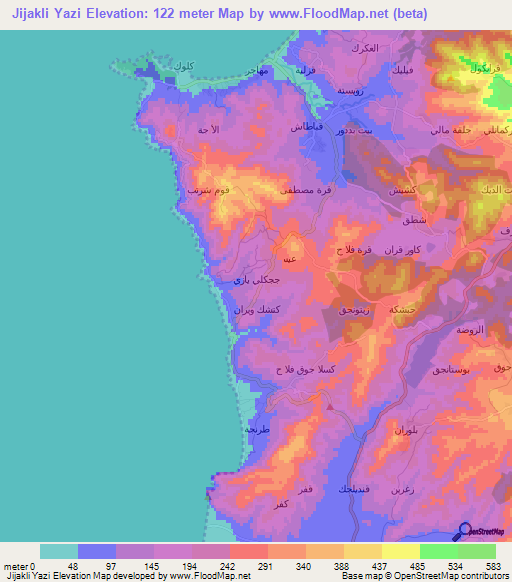 Jijakli Yazi,Syria Elevation Map