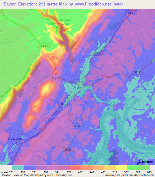 Dayton,US Elevation Map