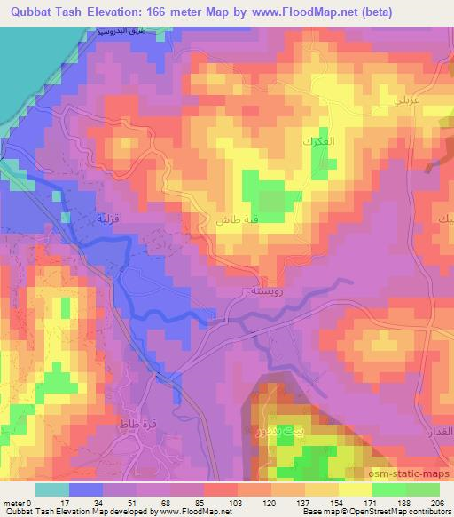 Qubbat Tash,Syria Elevation Map