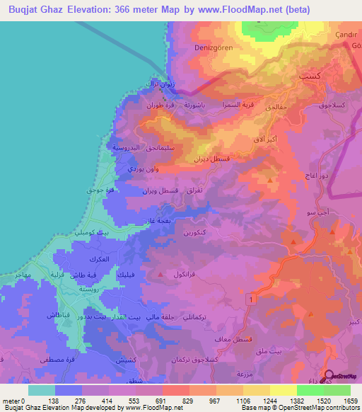 Buqjat Ghaz,Syria Elevation Map