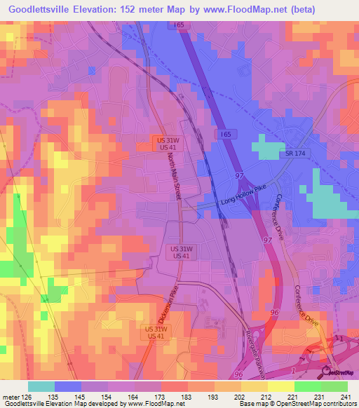 Goodlettsville,US Elevation Map