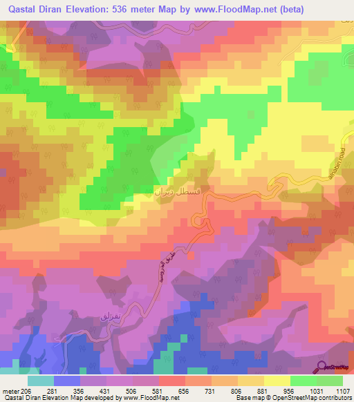 Qastal Diran,Syria Elevation Map