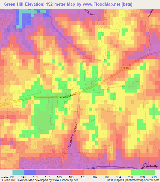 Green Hill,US Elevation Map