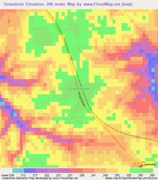 Greenbrier,US Elevation Map