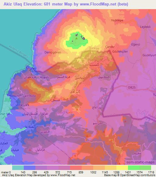 Akiz Ulaq,Syria Elevation Map