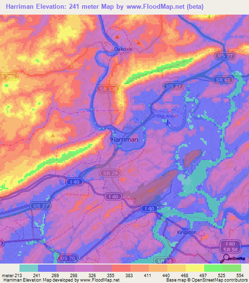Harriman,US Elevation Map