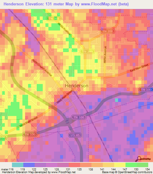 Henderson,US Elevation Map