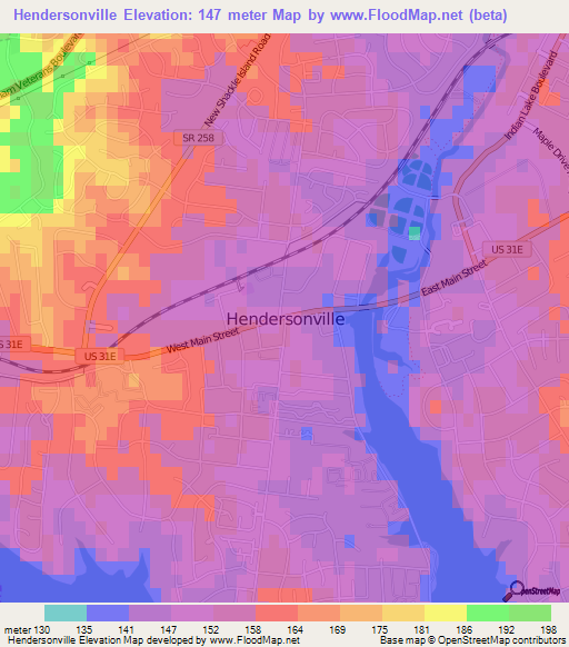 Hendersonville,US Elevation Map