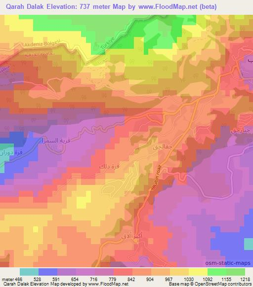 Qarah Dalak,Syria Elevation Map