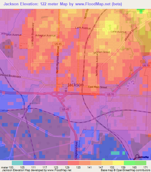 Jackson,US Elevation Map
