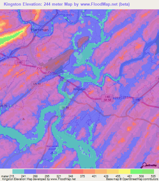 Kingston,US Elevation Map