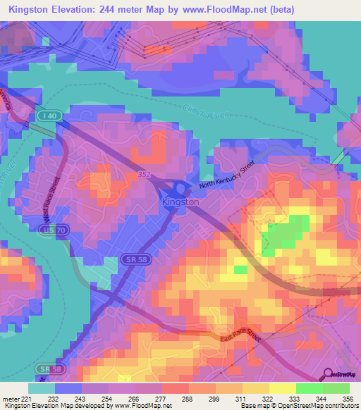 Kingston,US Elevation Map