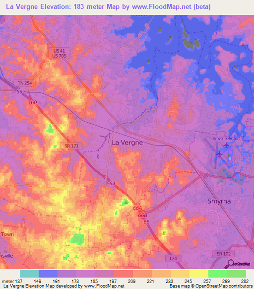 La Vergne,US Elevation Map