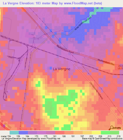 La Vergne,US Elevation Map