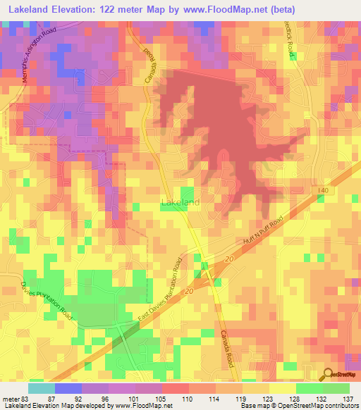 Lakeland,US Elevation Map