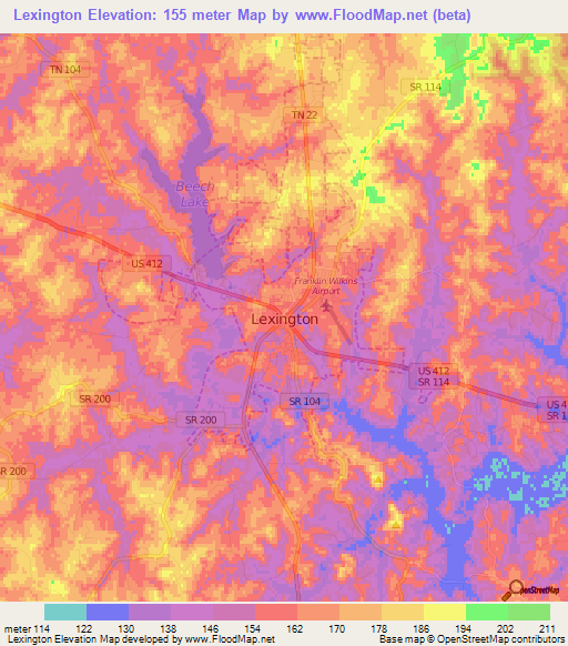 Lexington,US Elevation Map