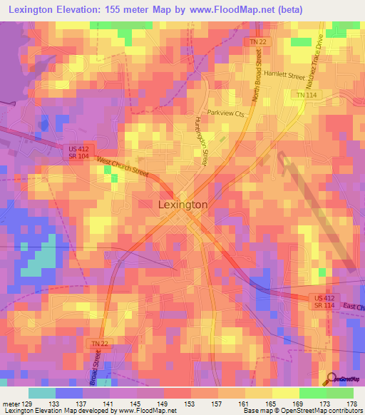 Lexington,US Elevation Map