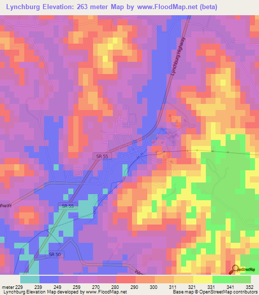 Lynchburg,US Elevation Map