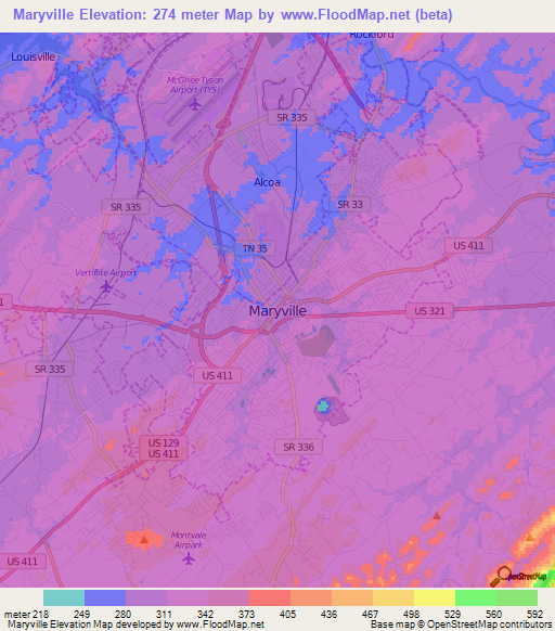Maryville,US Elevation Map
