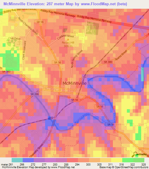 McMinnville,US Elevation Map