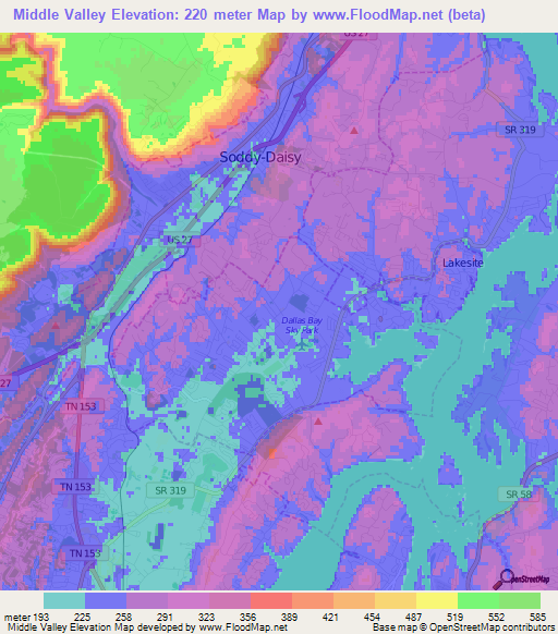 Middle Valley,US Elevation Map