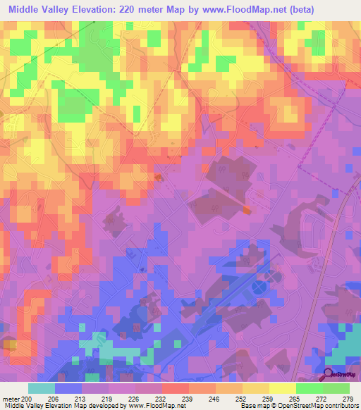 Middle Valley,US Elevation Map