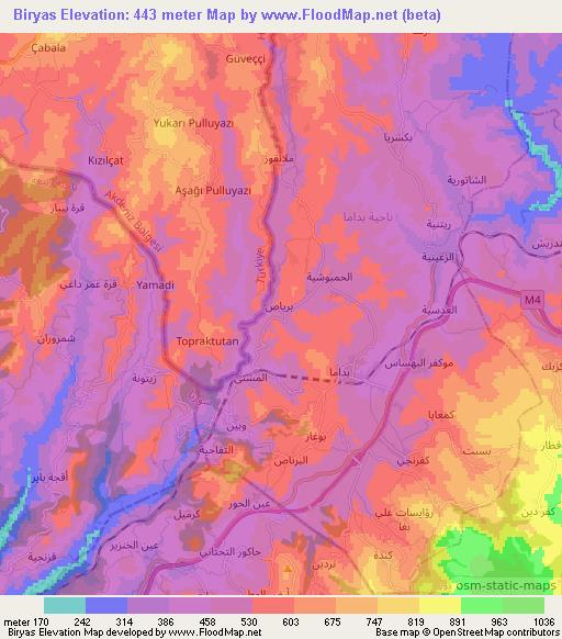 Biryas,Syria Elevation Map