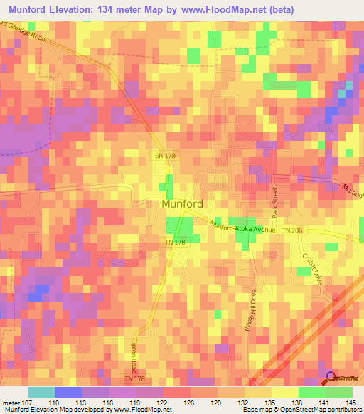 Munford,US Elevation Map