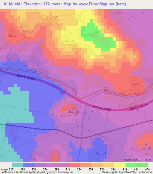 Al Mushir,Syria Elevation Map
