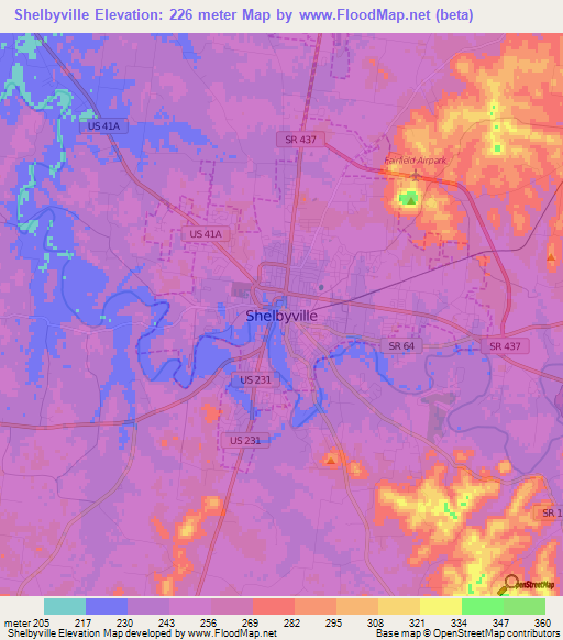 Shelbyville,US Elevation Map