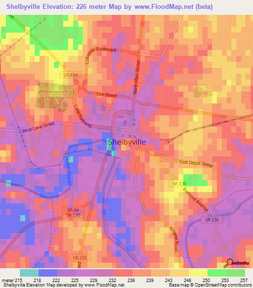 Shelbyville,US Elevation Map