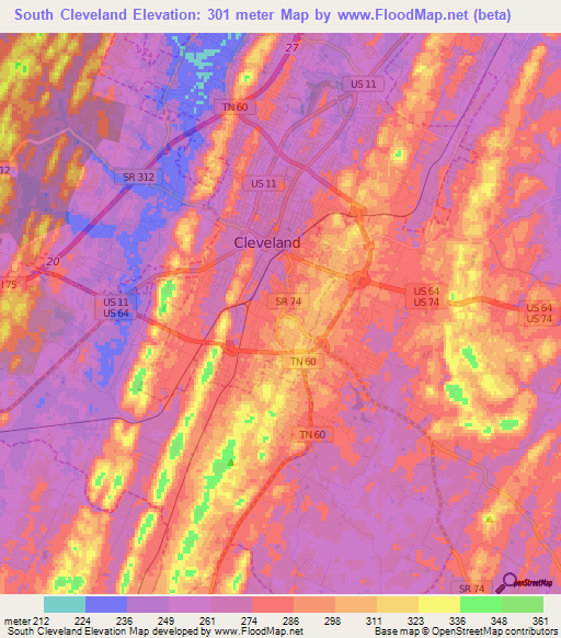 South Cleveland,US Elevation Map