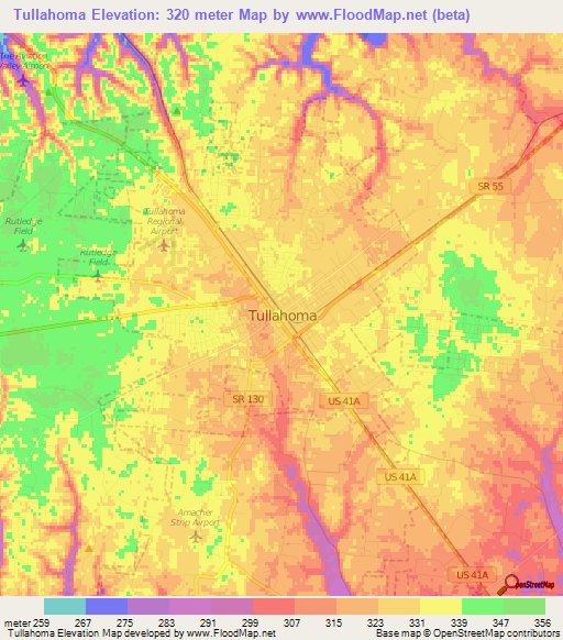 Tullahoma,US Elevation Map