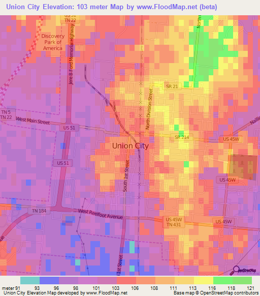Union City,US Elevation Map