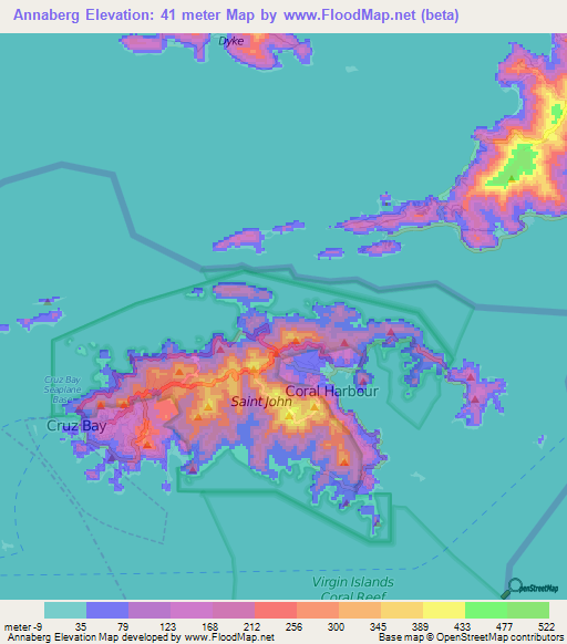 Annaberg,U.S. Virgin Islands Elevation Map