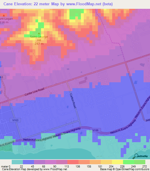 Cane,U.S. Virgin Islands Elevation Map