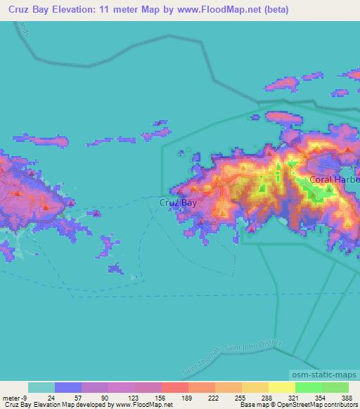 Cruz Bay,U.S. Virgin Islands Elevation Map