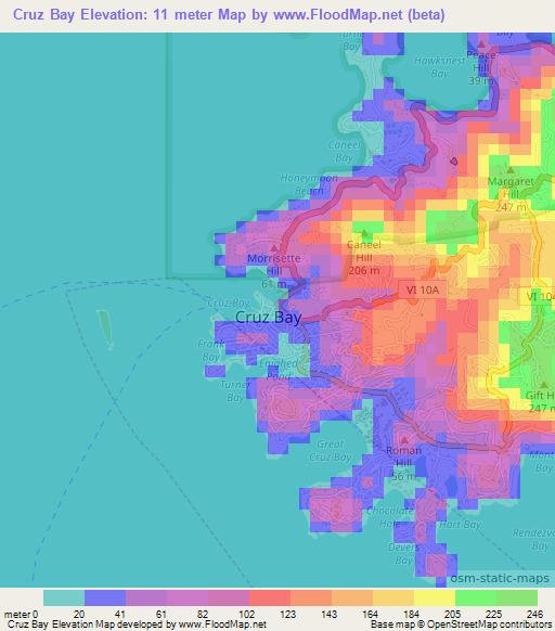 Cruz Bay,U.S. Virgin Islands Elevation Map