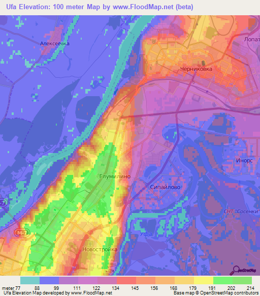 Ufa,Russia Elevation Map
